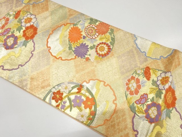JAPANESE KIMONO / FUKURO OBI / WOVEN FLOWER ROUNDEL